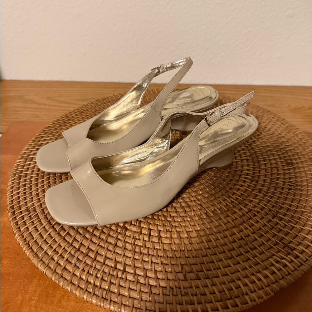 Nickels Taupe Slingback Peep-Toe‎ Heels